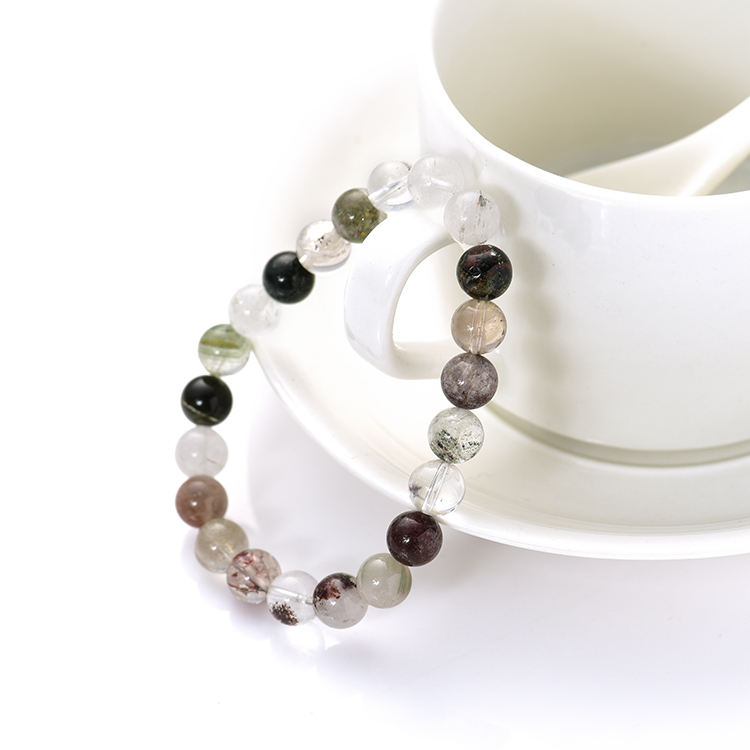 Minimalist Natural Green Phantom Quartz Gemstone Beaded Stretch Bracelet for Women