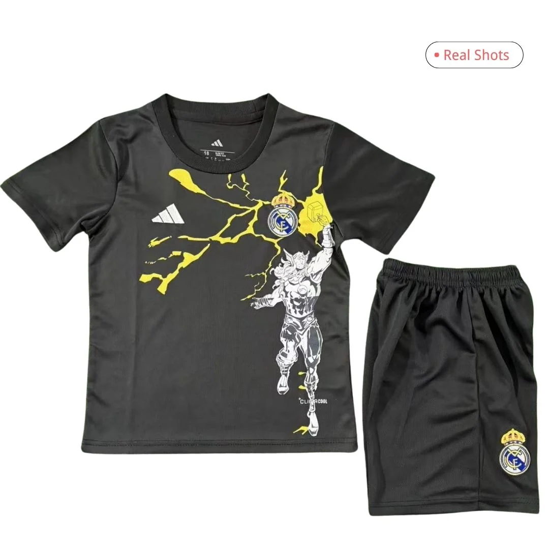 Kid's Real Madrid Marvel Warm Up Jersey Kit 2025/26 Black