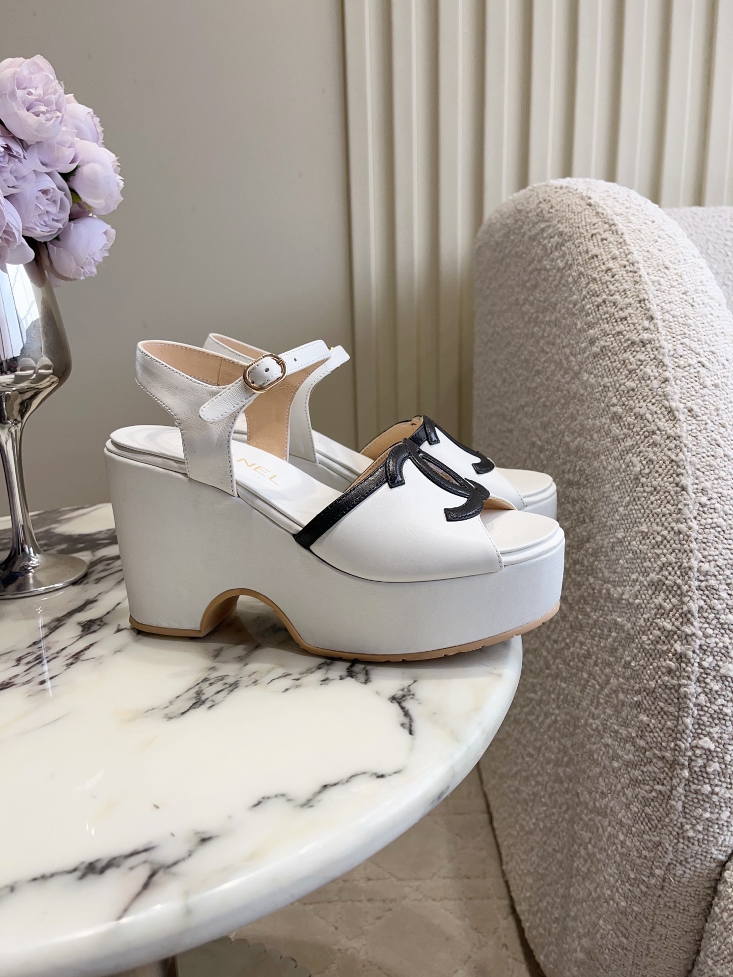 Chan NEW  logo wedge sandals