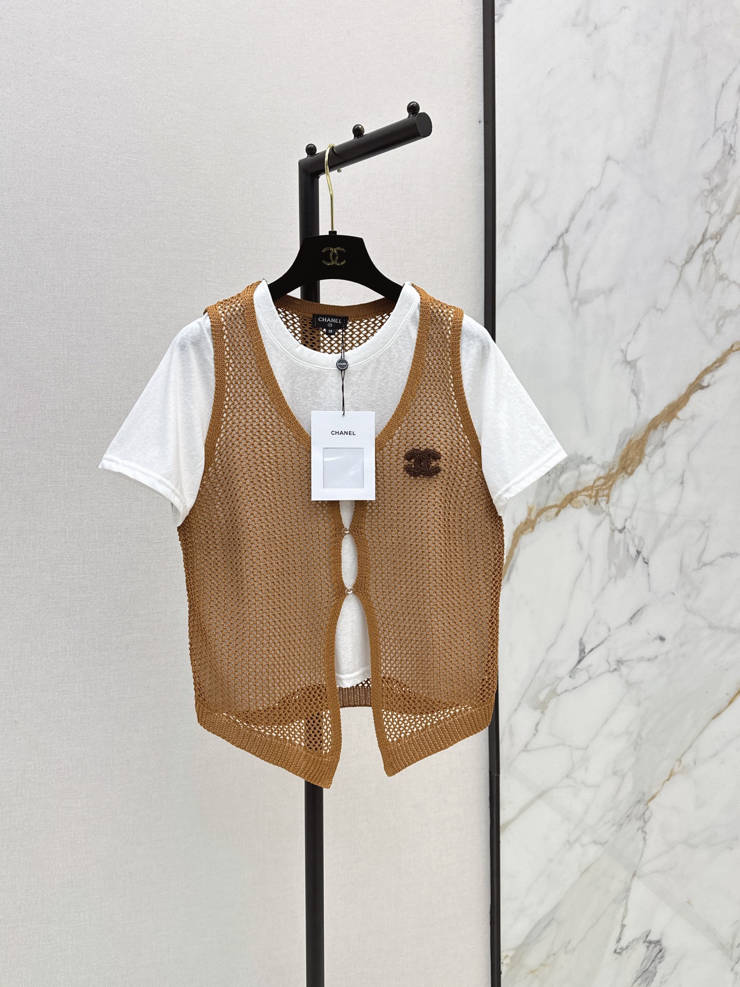 Chan New Hollow Knit Vest Two-Piece Set