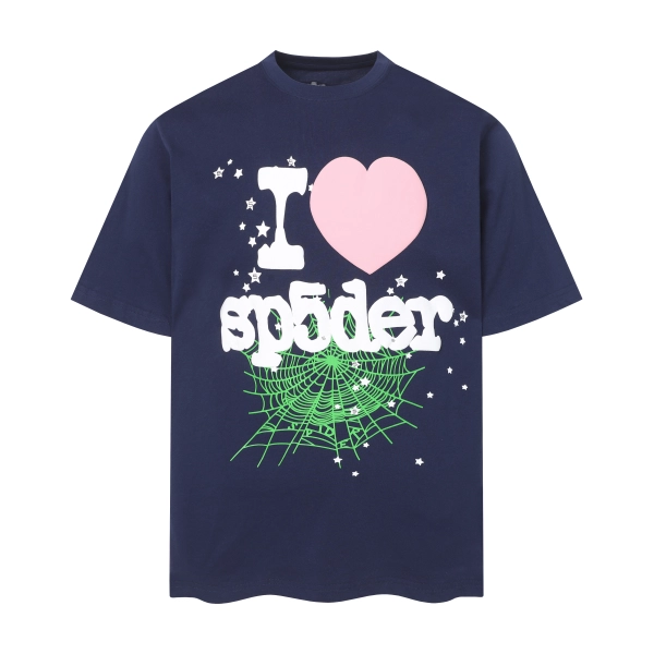 Sp5der T-Shirt T001 blue  pink heart