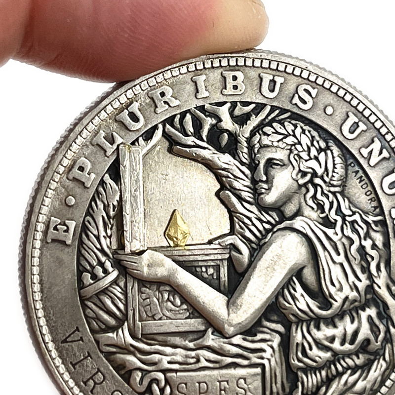 USA Movable Mechanical Coin 'Pandora`s Box' Roman Booteen Hobo Nickel Morgan Dollar Amazing Art Collectible Creative Gift Handmade Commemoration Coin