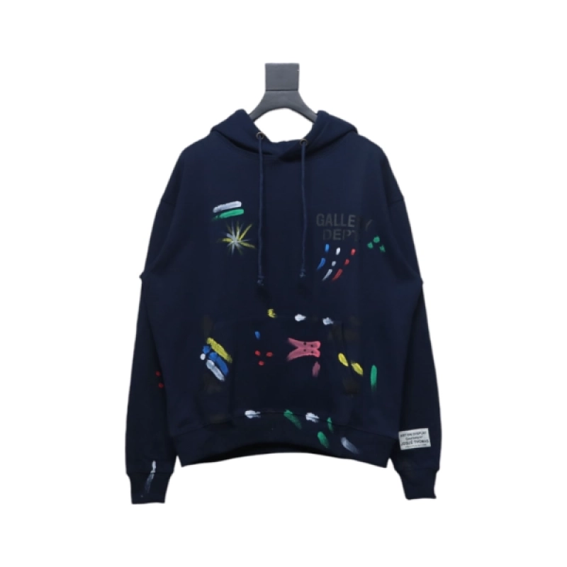 Gallery Dept. Splatter Letter Hoodie Dark Blue