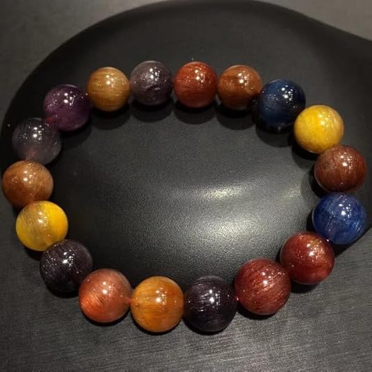 S36P-Copper Rutilated Quartz Cat Eye Beaded Bracelet Set