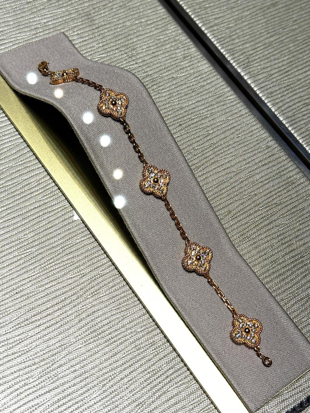 VCA  New Vca Rose Gold Fully Diamond Paved Five-Flower Bracelet