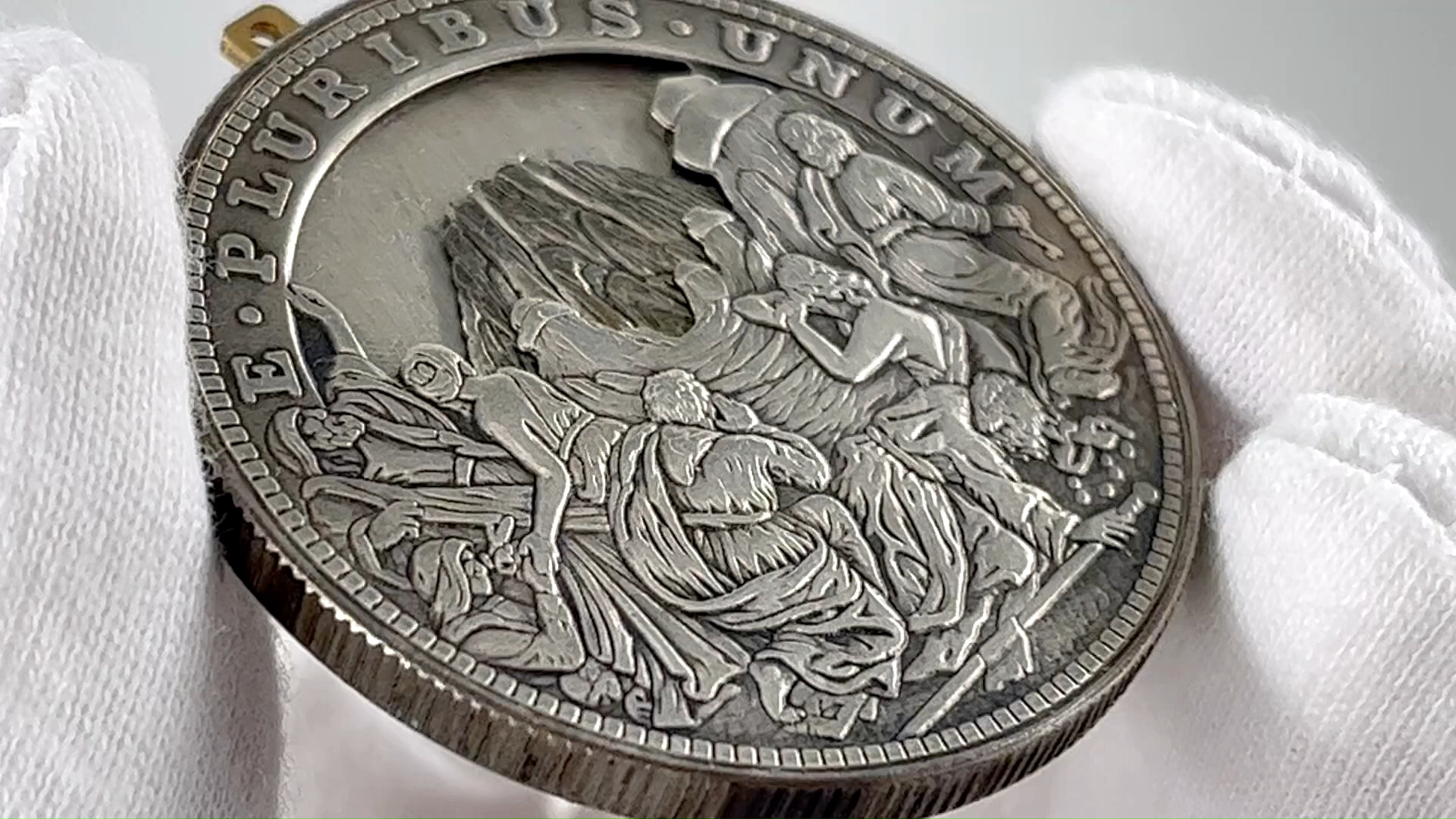 Movable Mechanical Coin 'Open the Mountain Bitcoin Coin ' Roman Booteen Coin Hobo Nickel Morgan Dollar Amazing Art Collectible Creative Gift Handmade Commemoration Coin