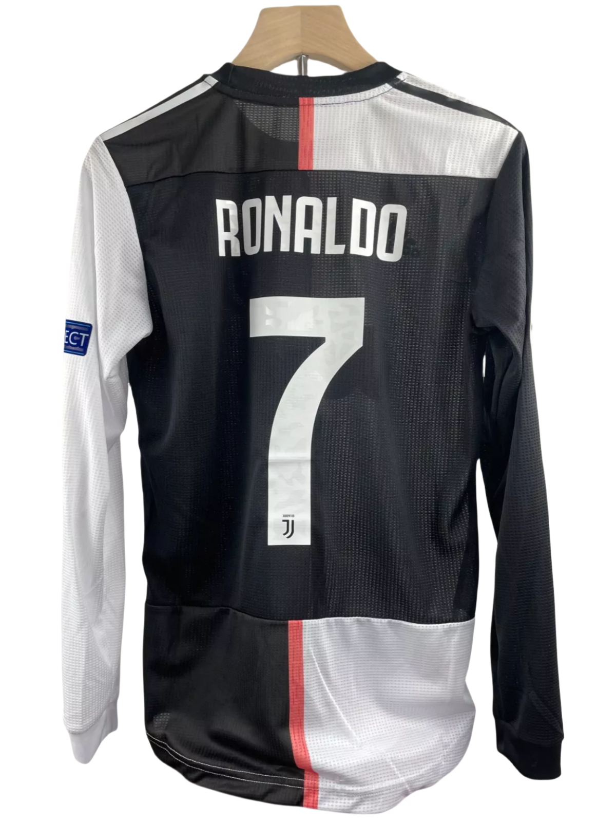 2019-20 Cristiano Juventus Home Retro Soccer Jersey with UCL Patch - Long Sleeve