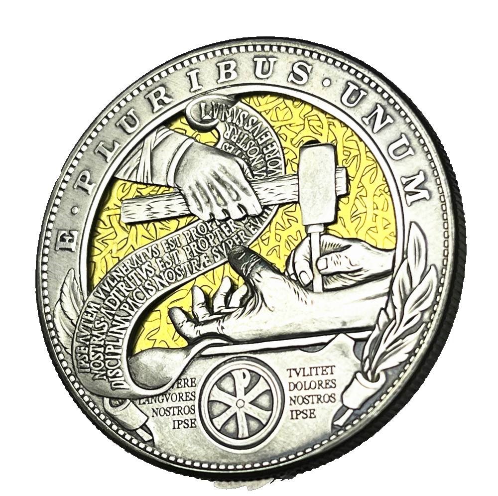 USA Movable Mechanical Coin 'The Savior`s Hand' Roman Booteen Coin Hobo Nickel Morgan Dollar Amazing Art Collectible Creative Gift Handmade Commemoration Coin