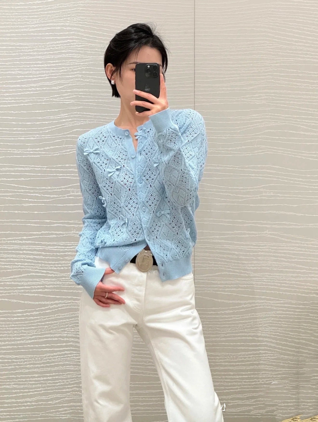 CD New Jacquard hollow-out sweater