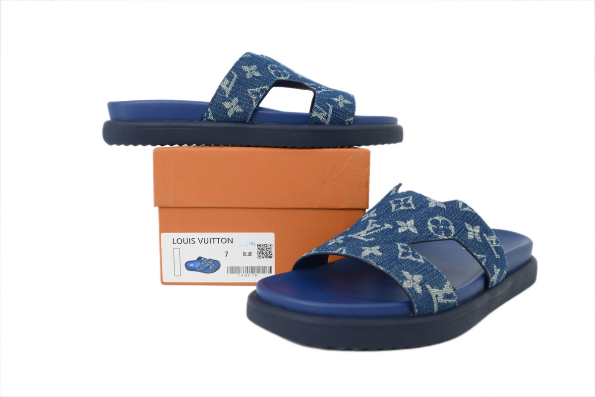Pkkicks God Batch LOUIS VUITTON Oasis Mule Shoes Blue Denim Fabric