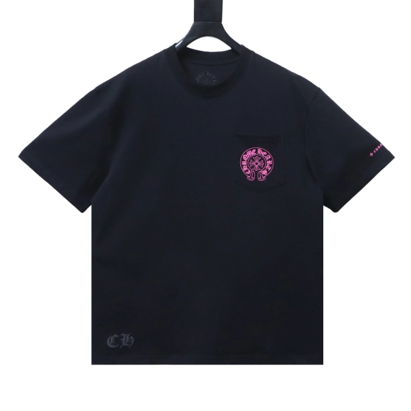 Chrome Hearts Pink Hoofed Cross Print Short Sleeve Shirt black