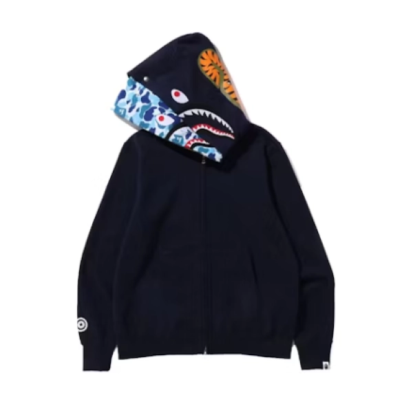 BAPE ABC Camo Shark Wide Fit Full Zip Double Hoodie Navy