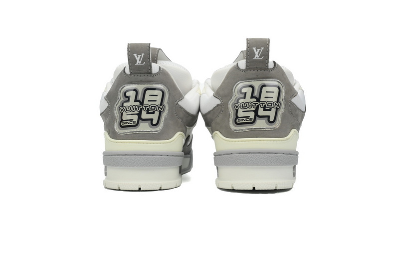 Pkkicks God Batch LOUIS VUITTON Leather lace up Fashionable Board Shoes White Gray 1ACQP4