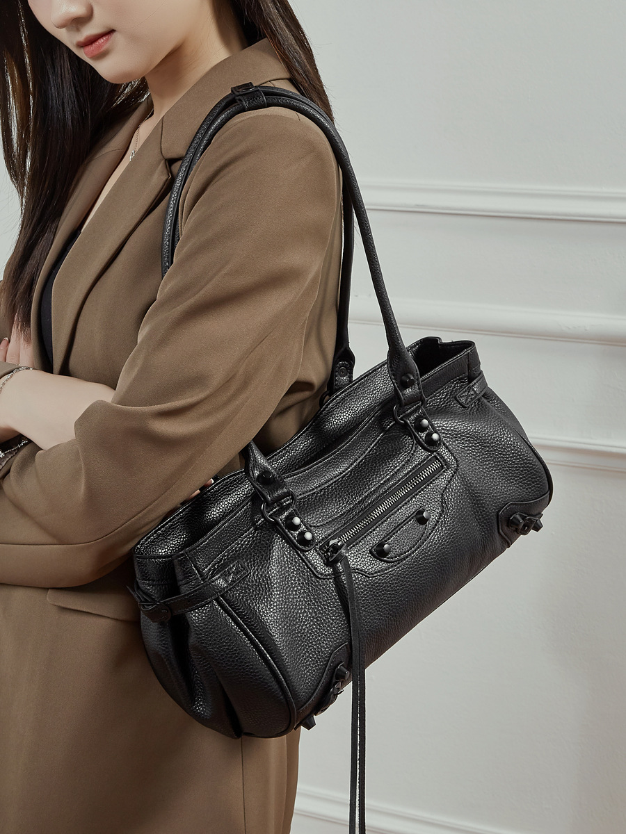 Edgy Pebbled Leather Satchel Bag for Women