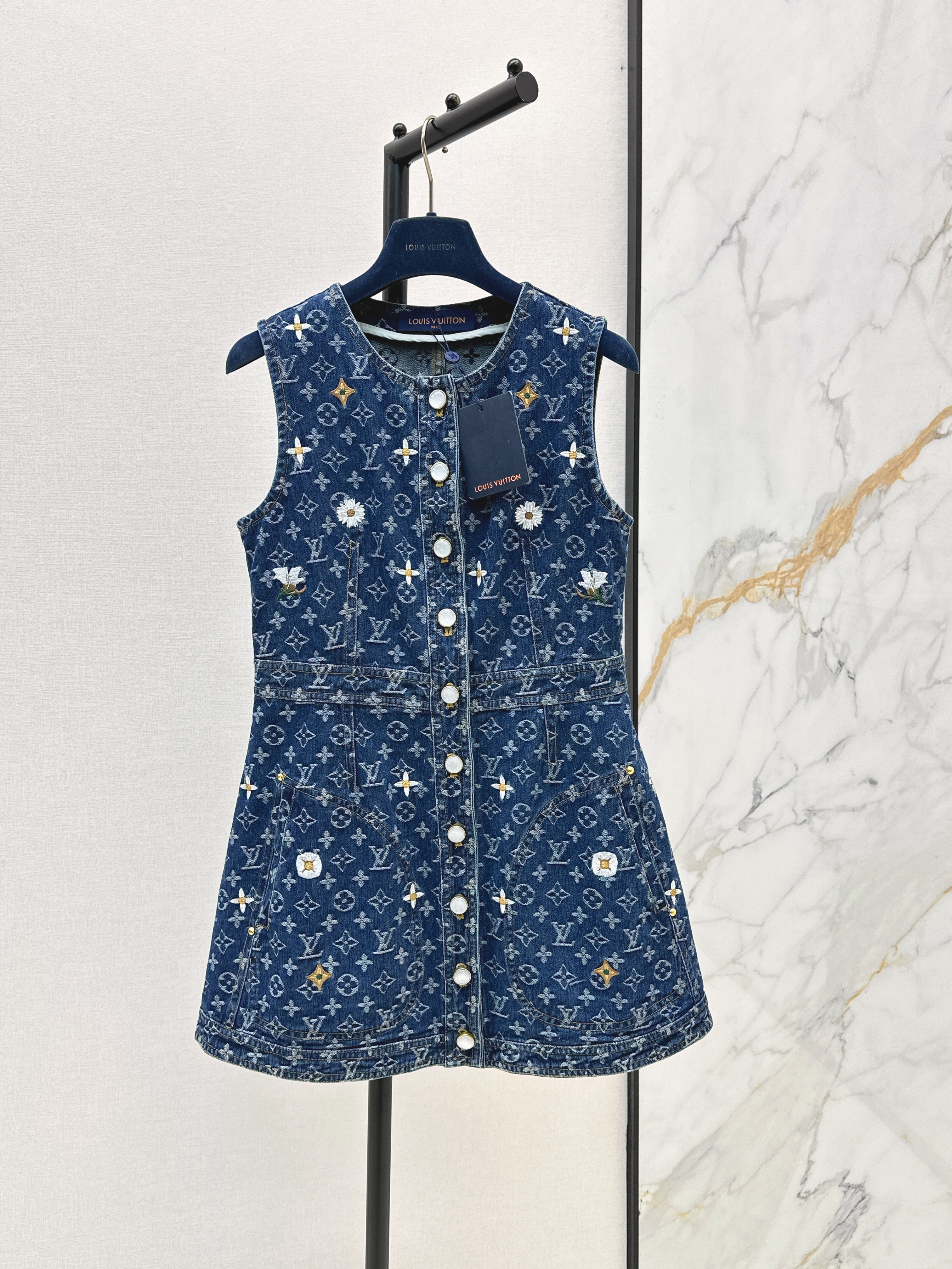 Louis New embroidered denim vest dress
