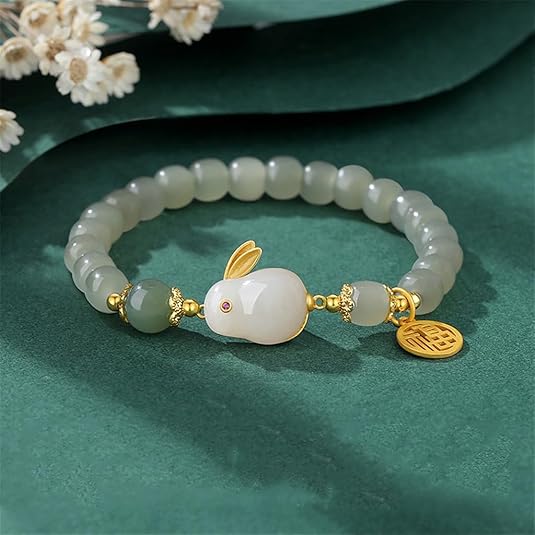 T60P-Jade Beaded Bracelet with Decorative Charm