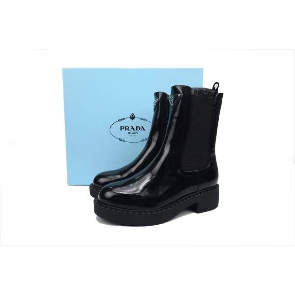Prada Monolith patent leather booties black