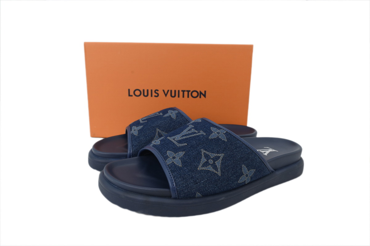 Pkkicks God Batch LOUIS VUITTON Slippers Blue Denim Fabric