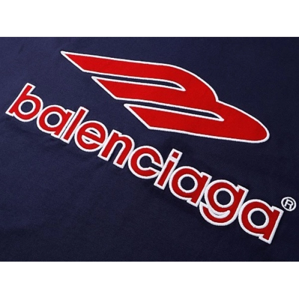 Balenciaga Clothes 3B Silhouette Ribbed V-Neck Embroidered & Printed Long-Sleeve T-Shirt Black/Blue