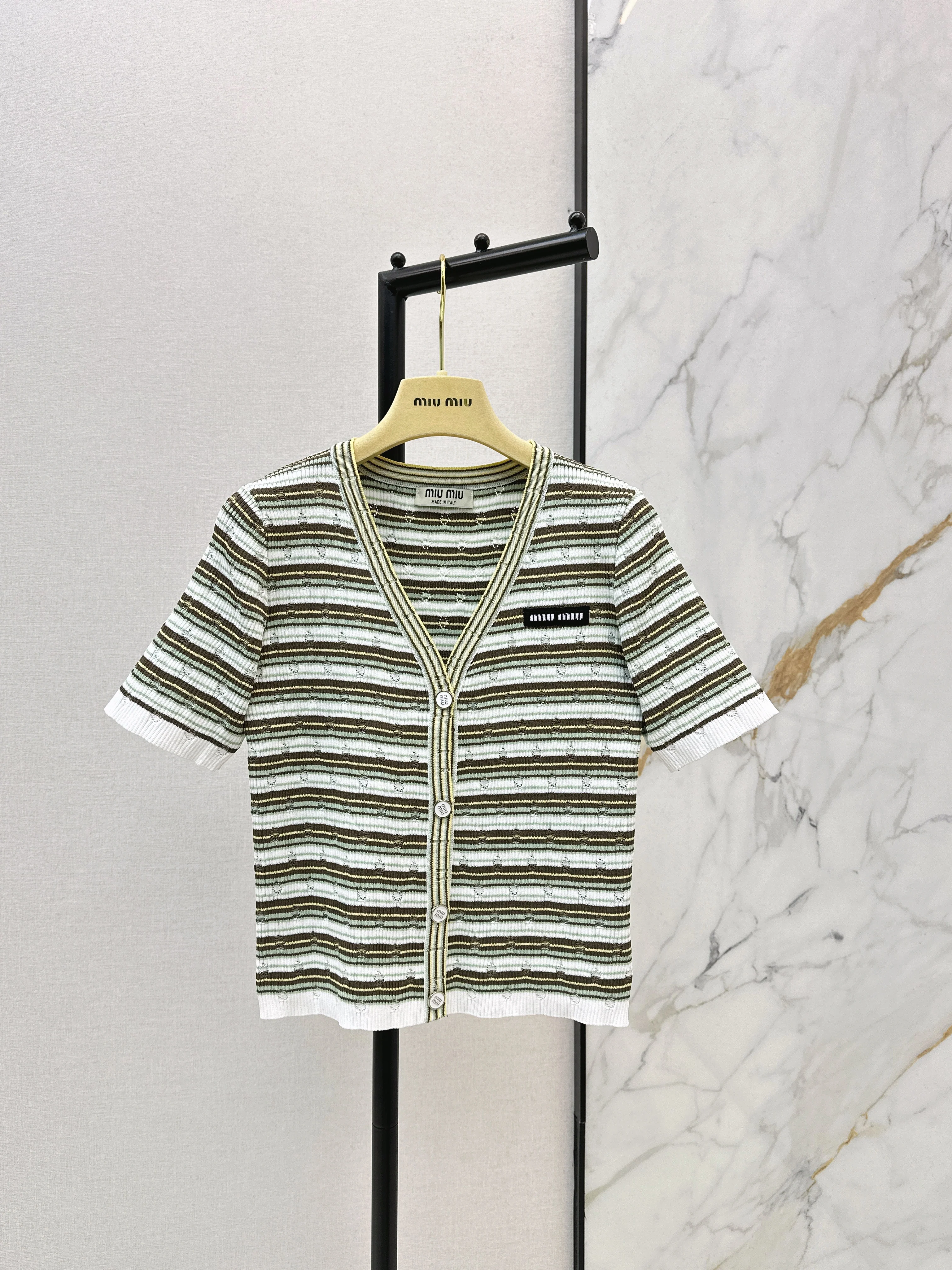Miu NEW stripe short sleeve kini cardigan