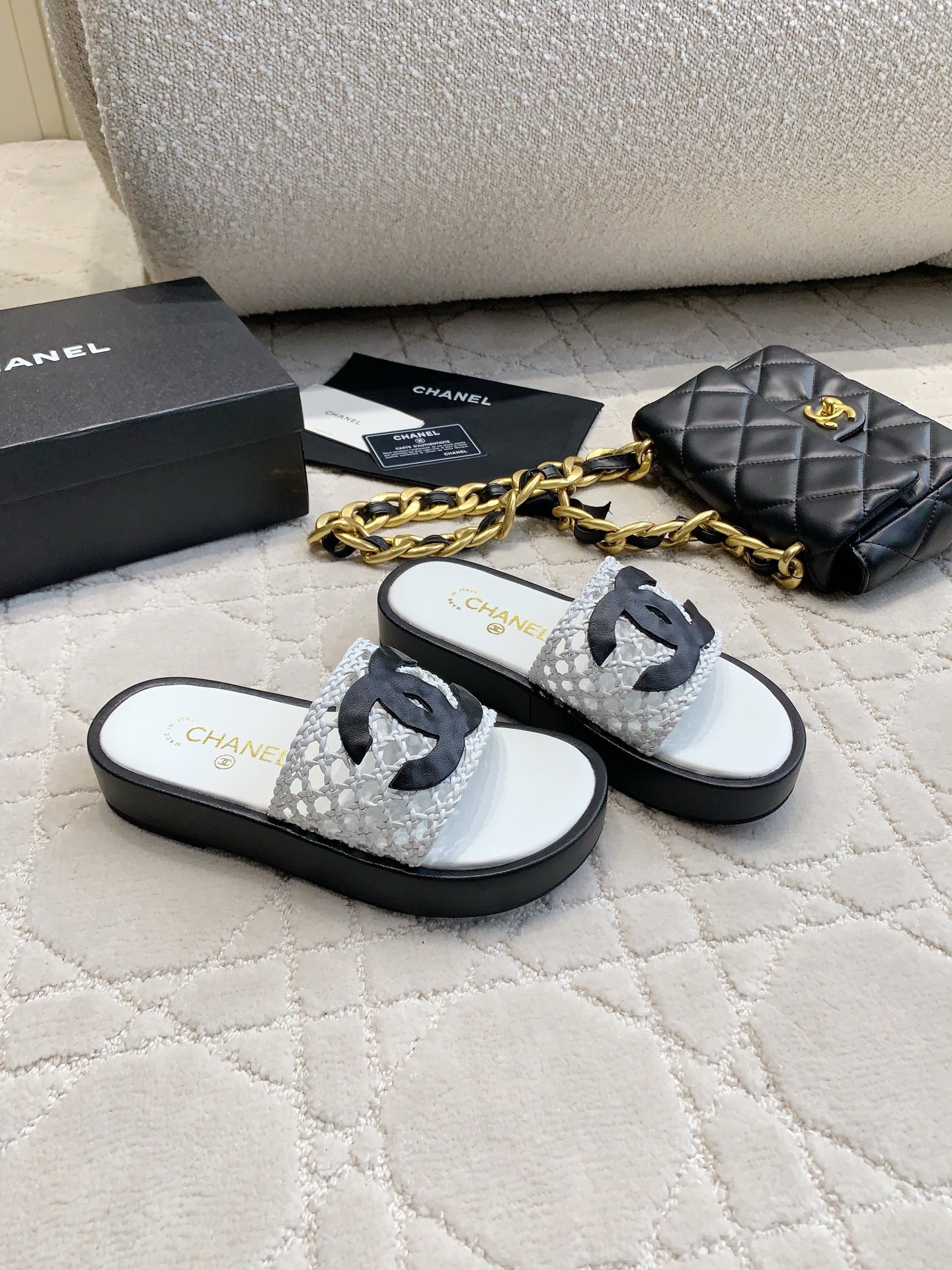 Chan New Woven platform slippers