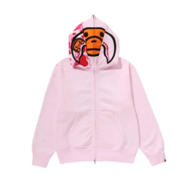 BAPE  Milo Shark Full Zip Double Hoodie Hoodie (Silver Font Milo) Pink