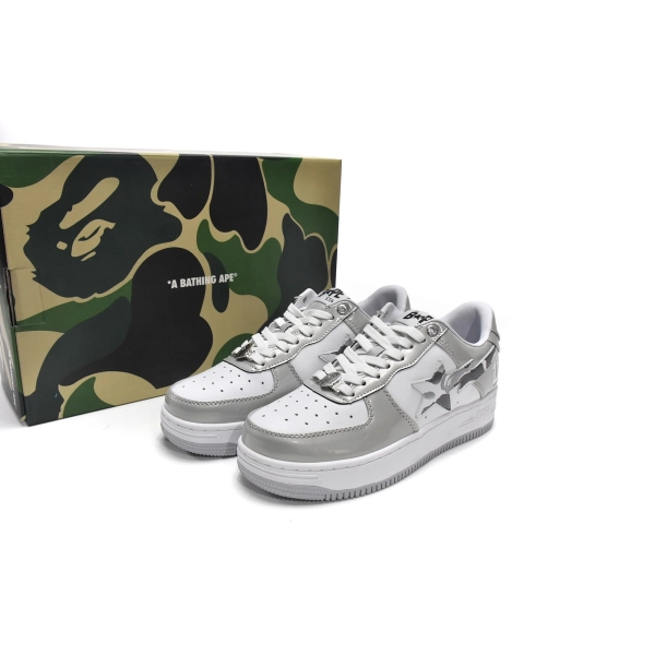 Cheap Fake BapeSta Low White Grey Mirror Surface