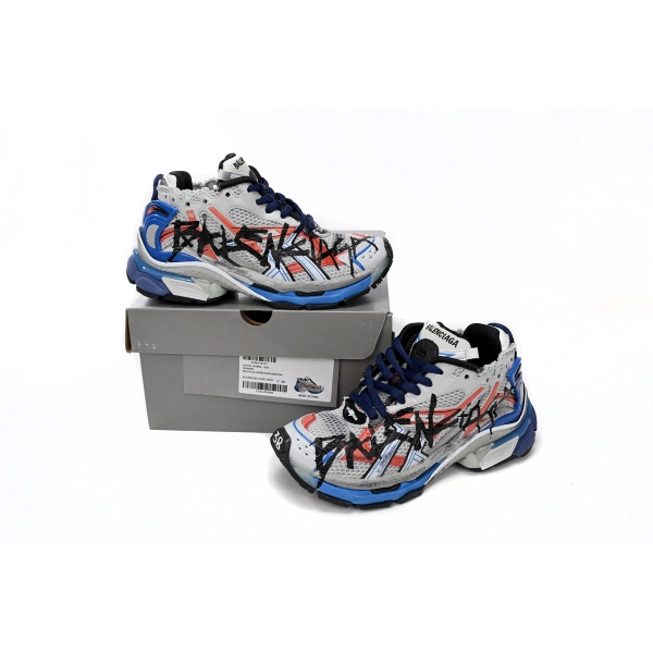 Balenciaga Runner White And Blue Printing 677402 W3RB6 1264