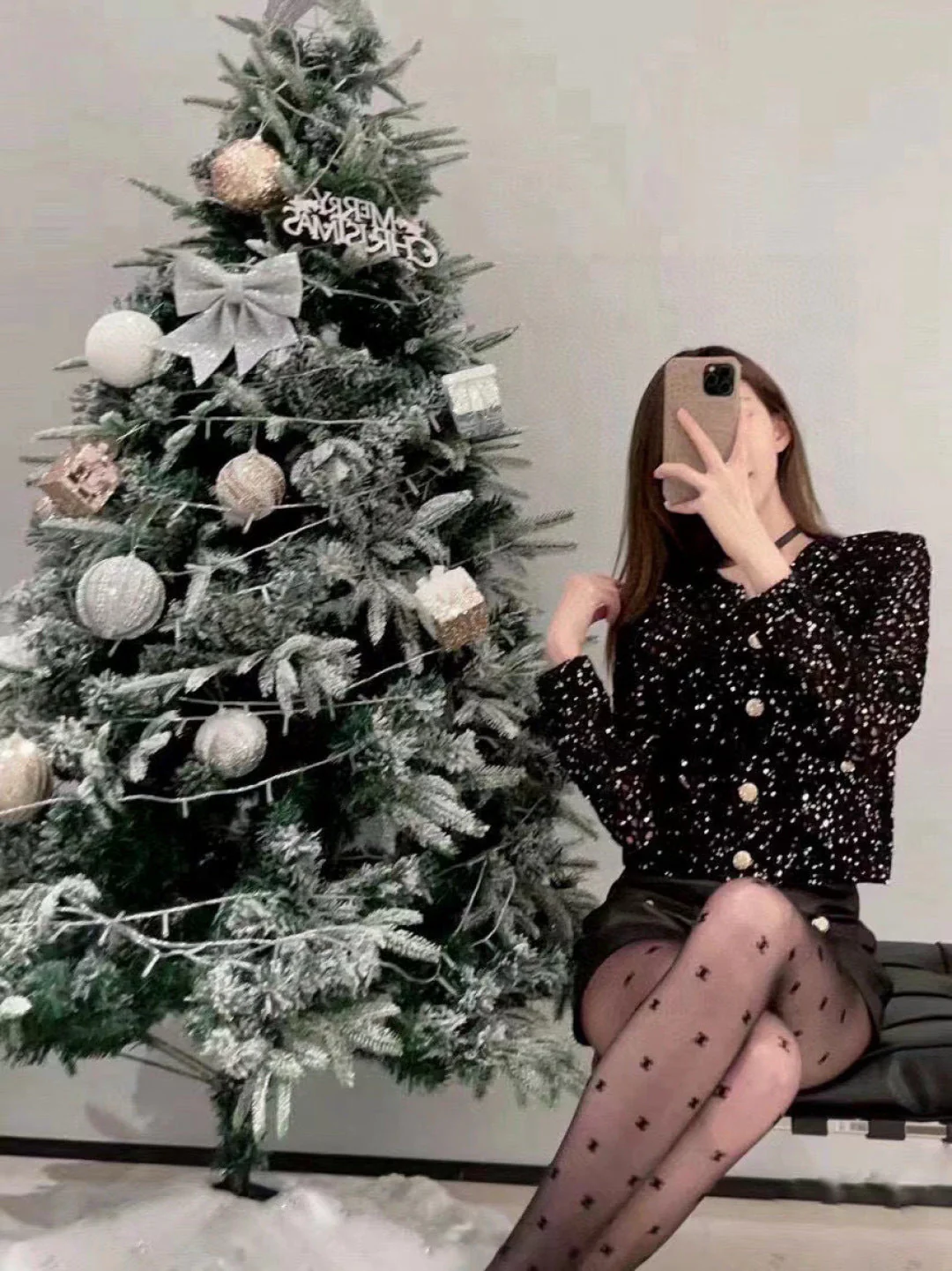 Chan classic flocked monogram stockings