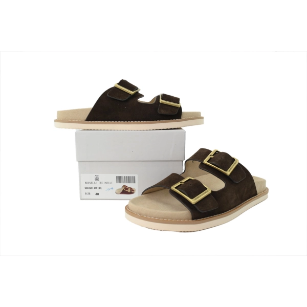 Brunello Cucinelli Suede two-strap Sandals Coffee