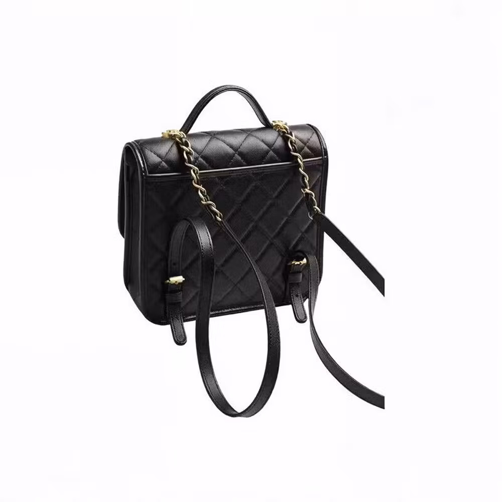 Chanel (CHANEL) Women's Bag 25B Embossed Granular Cowhide Women's Backpack Classic Double C Gift for Girlfriend Black AS5715-B21400-94305 22cm Long 7cm Wide 19.5cm High