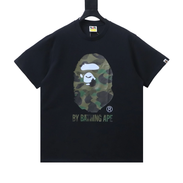 BAPE 26ss Classic Green Camo Big Ape Head Letter Print Short Sleeve T-shirt black