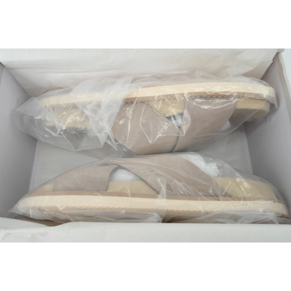 Brunello Cucinelli Suede Crisscross Slides Beige