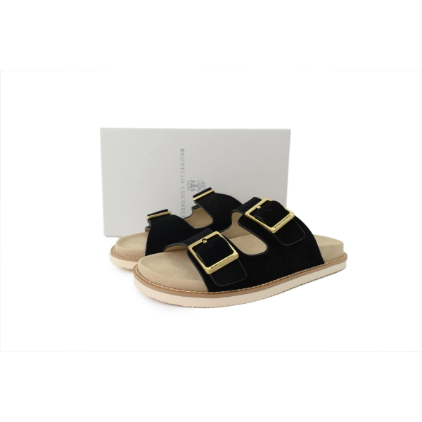 Brunello Cucinelli Suede two-strap Sandals Black