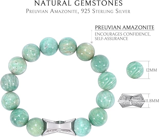 T40P-Amazonite Beaded Bracelet with Sterling Silver Rune Charm