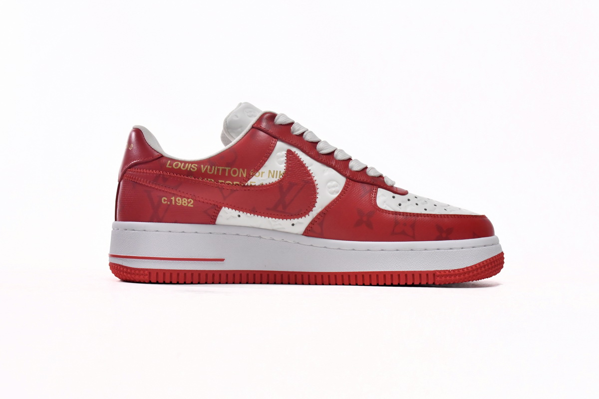 Pkkicks God Batch LOUIS VUITTON x Nike Air Force 1 White Red MS0232