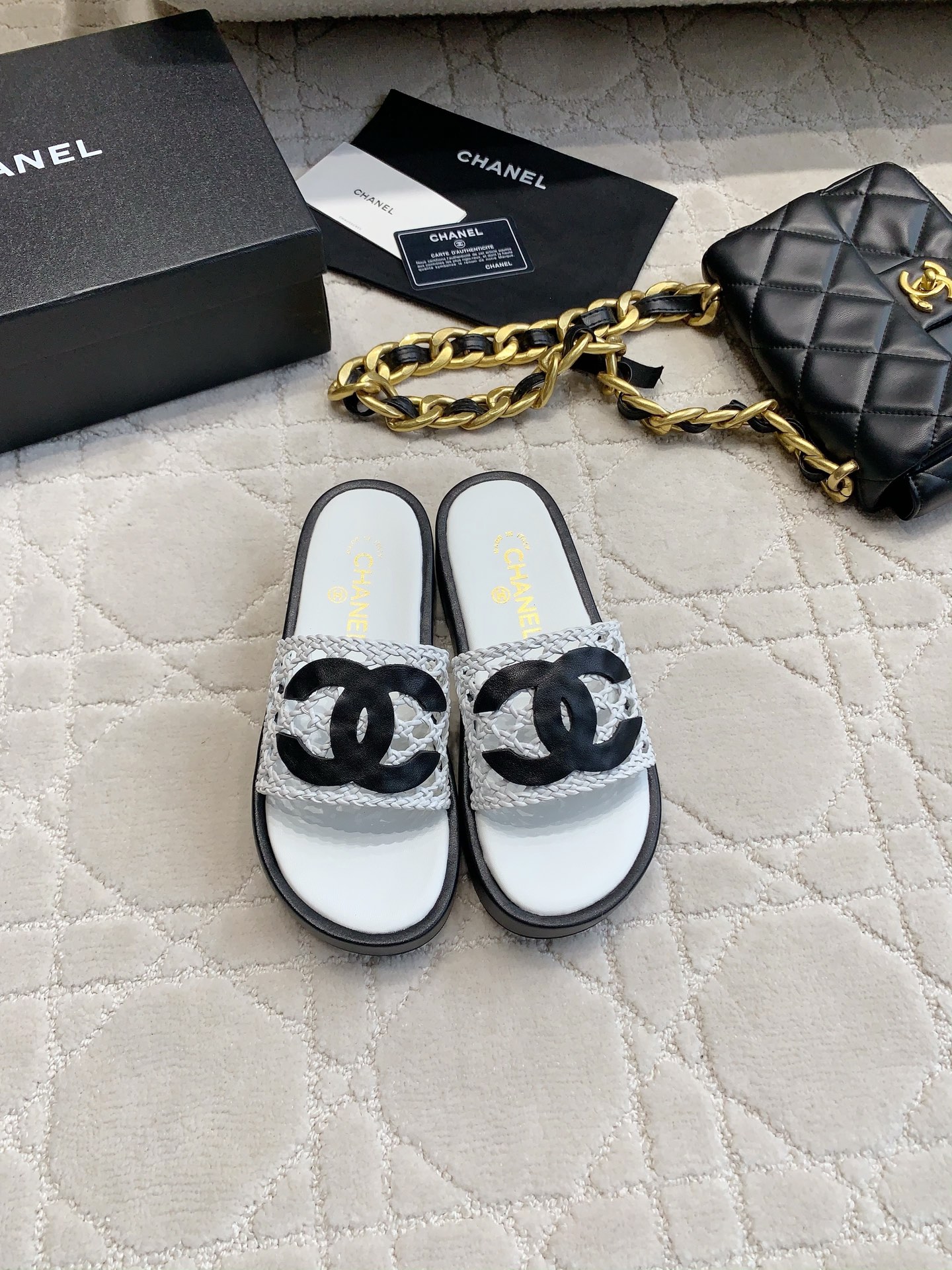 Chan New Woven platform slippers