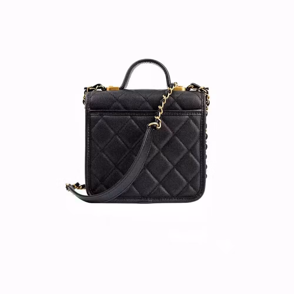 Chanel (CHANEL) women's bag metal logo black litchi pattern rhombus tofu bag portable shoulder messenger bag women's gift AS3652-B09173-NK295 16.5cm long 6.5cm wide 15cm high