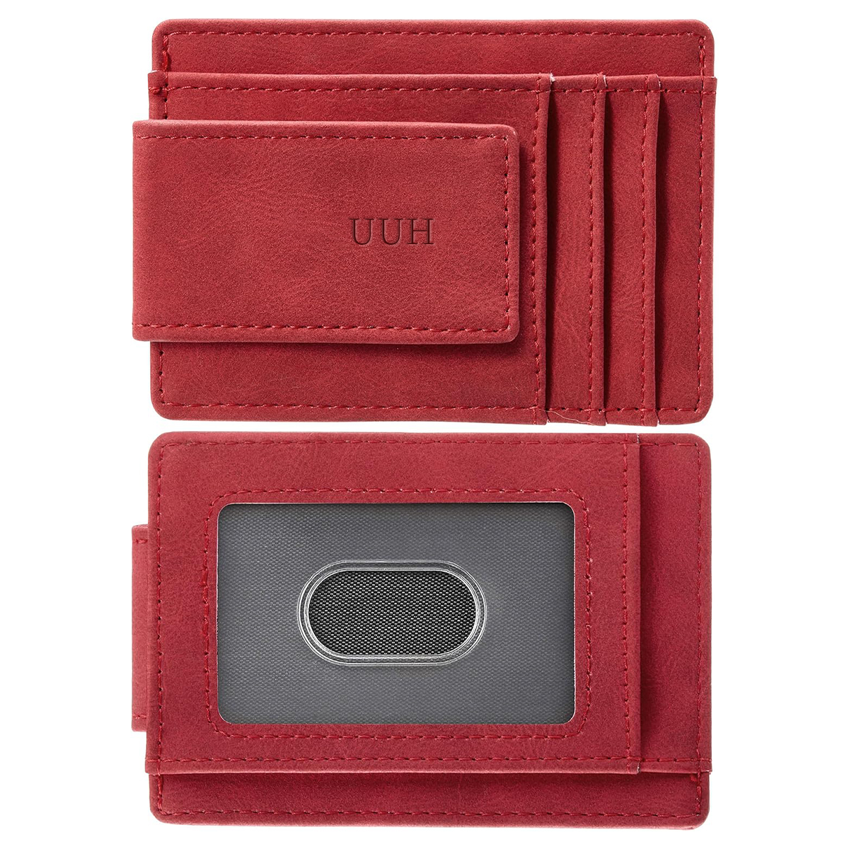 UUH- Red Slim Wallet Mens Wallets with ID Window
