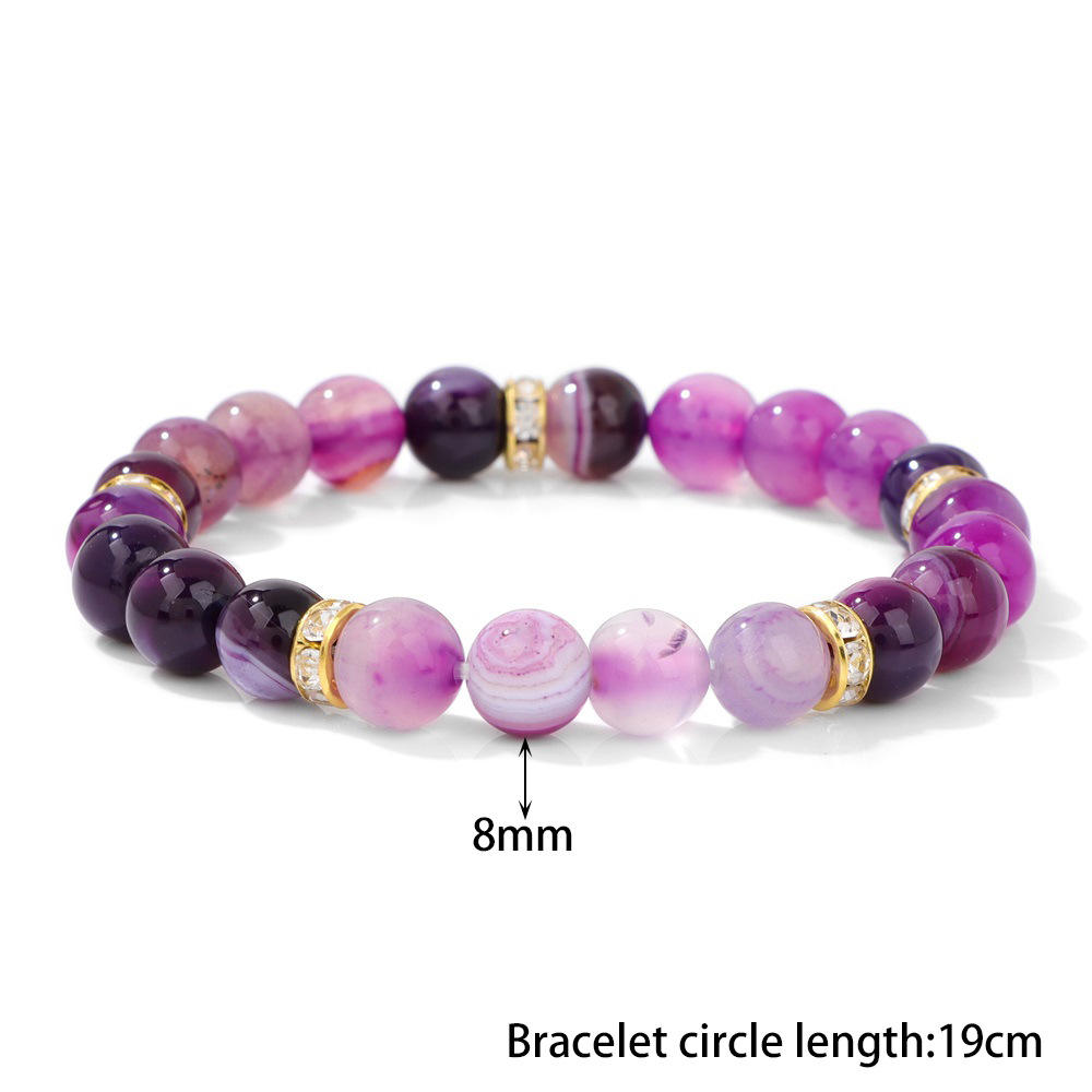 Natural Agate Beaded Bracelet with Zircon Accent