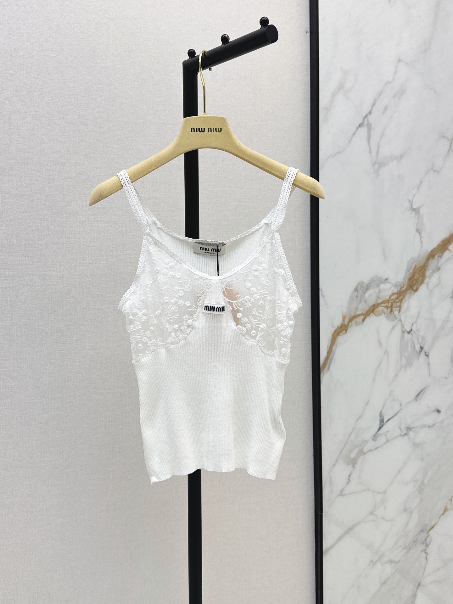 Miu New Lace Patchwork Trim Cami Knit