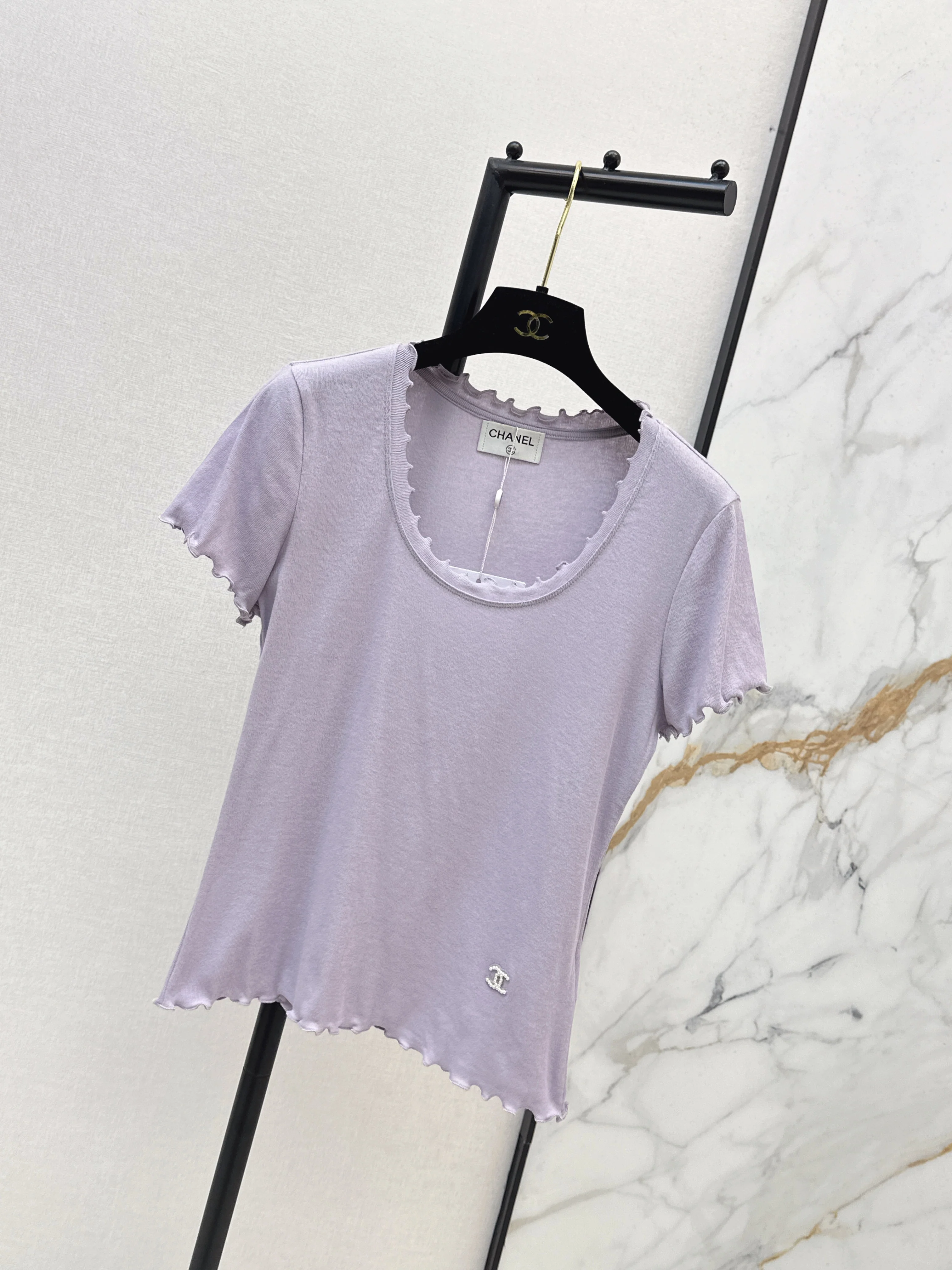 Chan NEW Beaded Wavy U-Neck T-Shirt