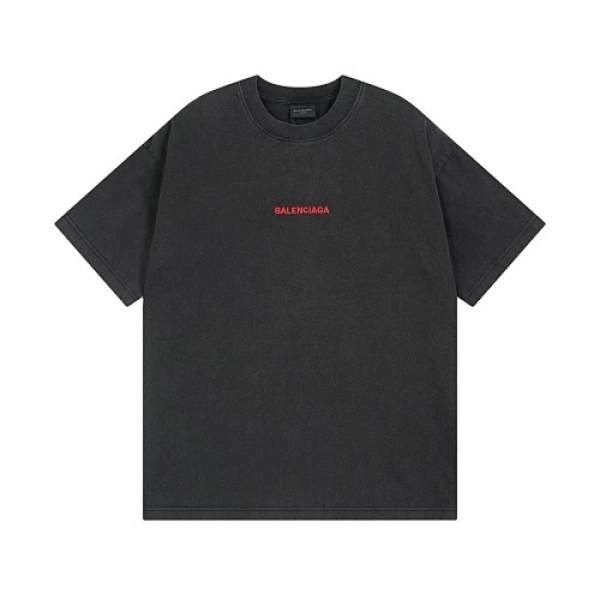 Balenciaga Clothes Logo Embroidered Washed Distressed T-shirt Black/Blue