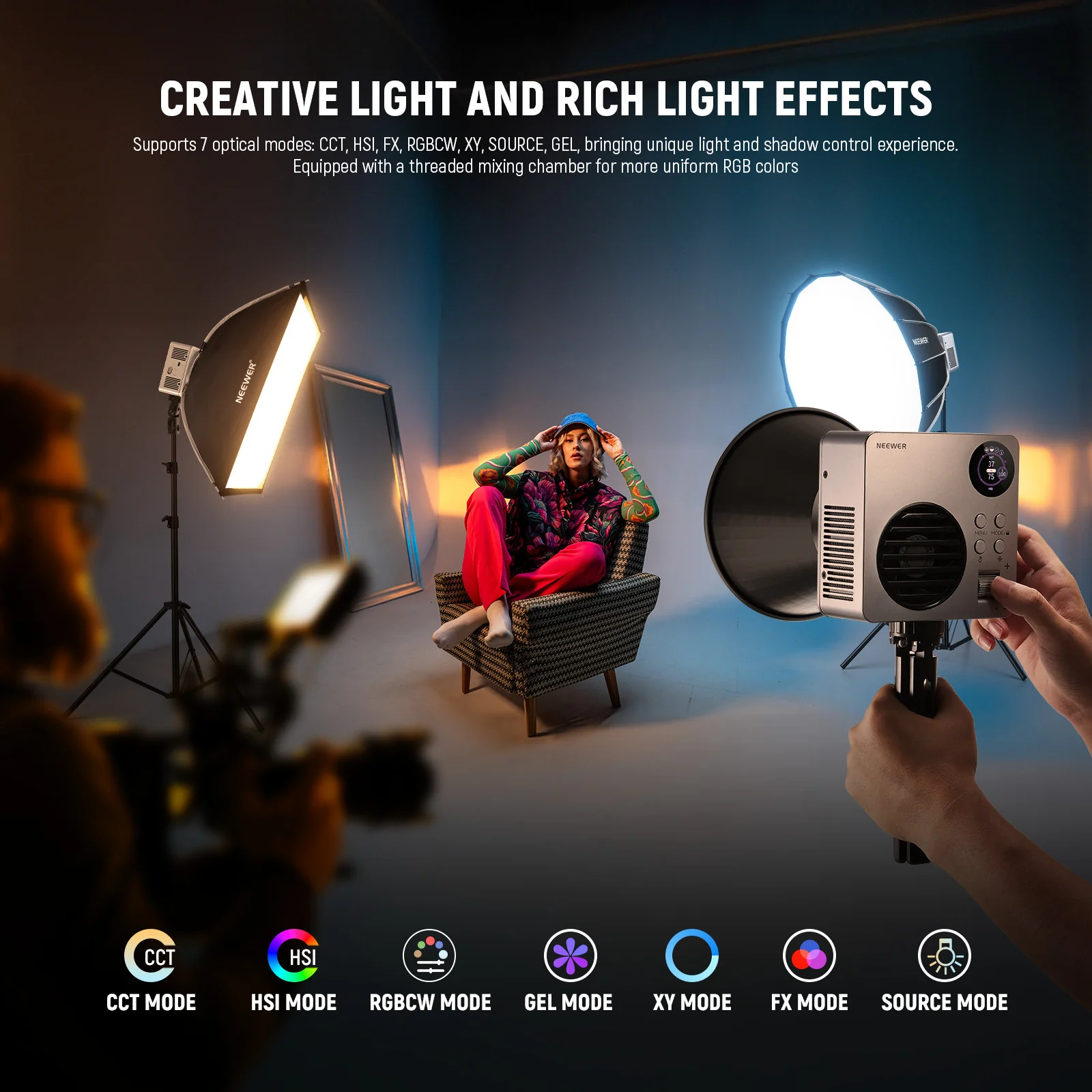 HB80C 80W RGBWW Mini COB LED Video Light