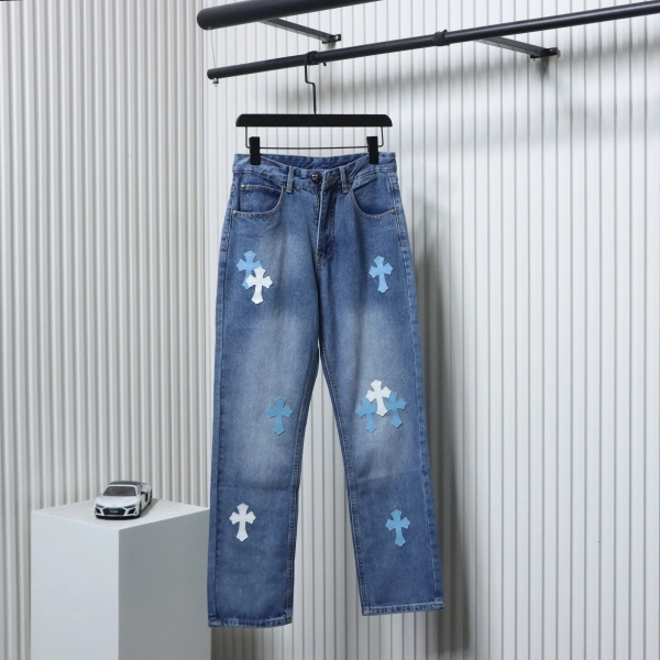 Chrome Hearts Miami Art Basel White Blue Cross Patch Jeans