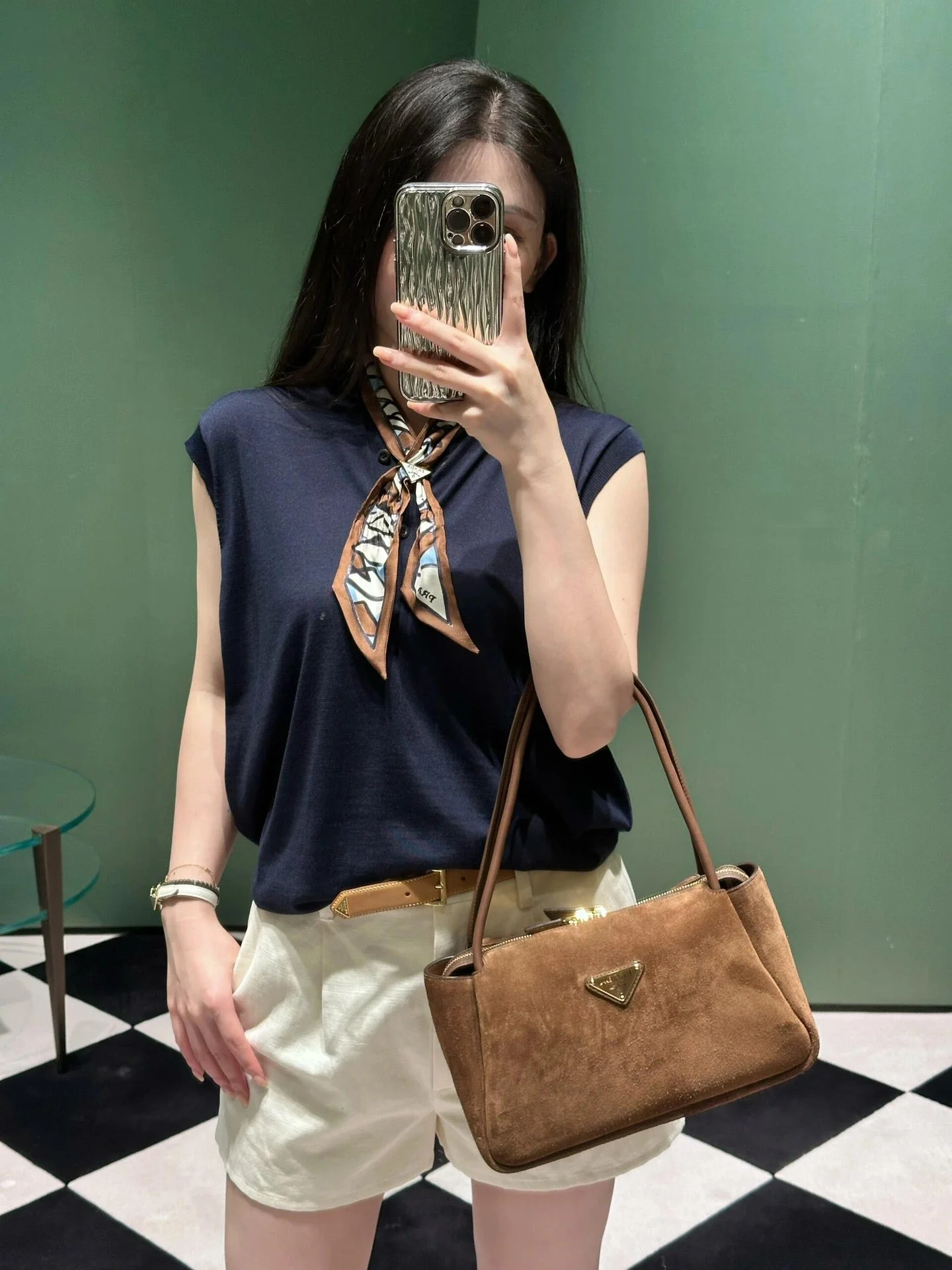 Pra Medium Suede Handbag