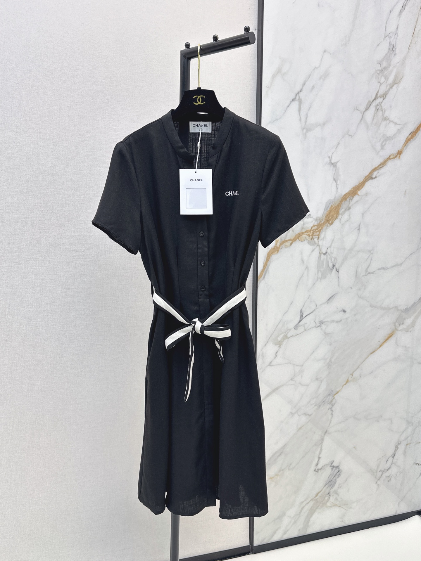 Chan New Color-block waist belt dress