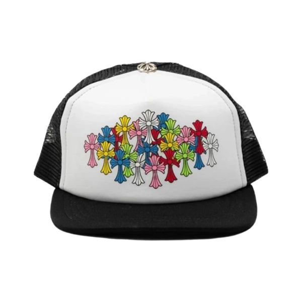 Chrome Hearts Multicolor Crosses Logo Trucker Hat White Black