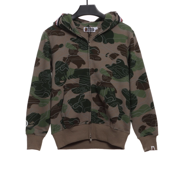 BAPE Overlay Camouflage Shark Zip Hoodie Green