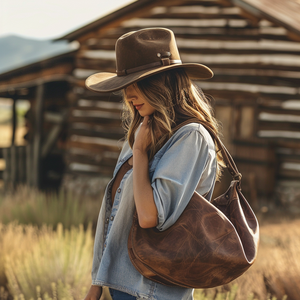 Western Style Distressed Leather Hobo Bag